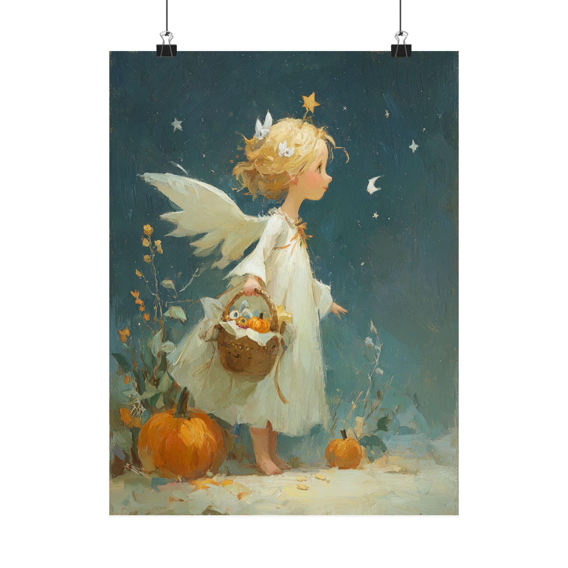 Whimsical Autumn Fairy Poster Art | Magical Home Decor, Halloween Decor, Angel Poster, Gift for Kids, Seasonal Art