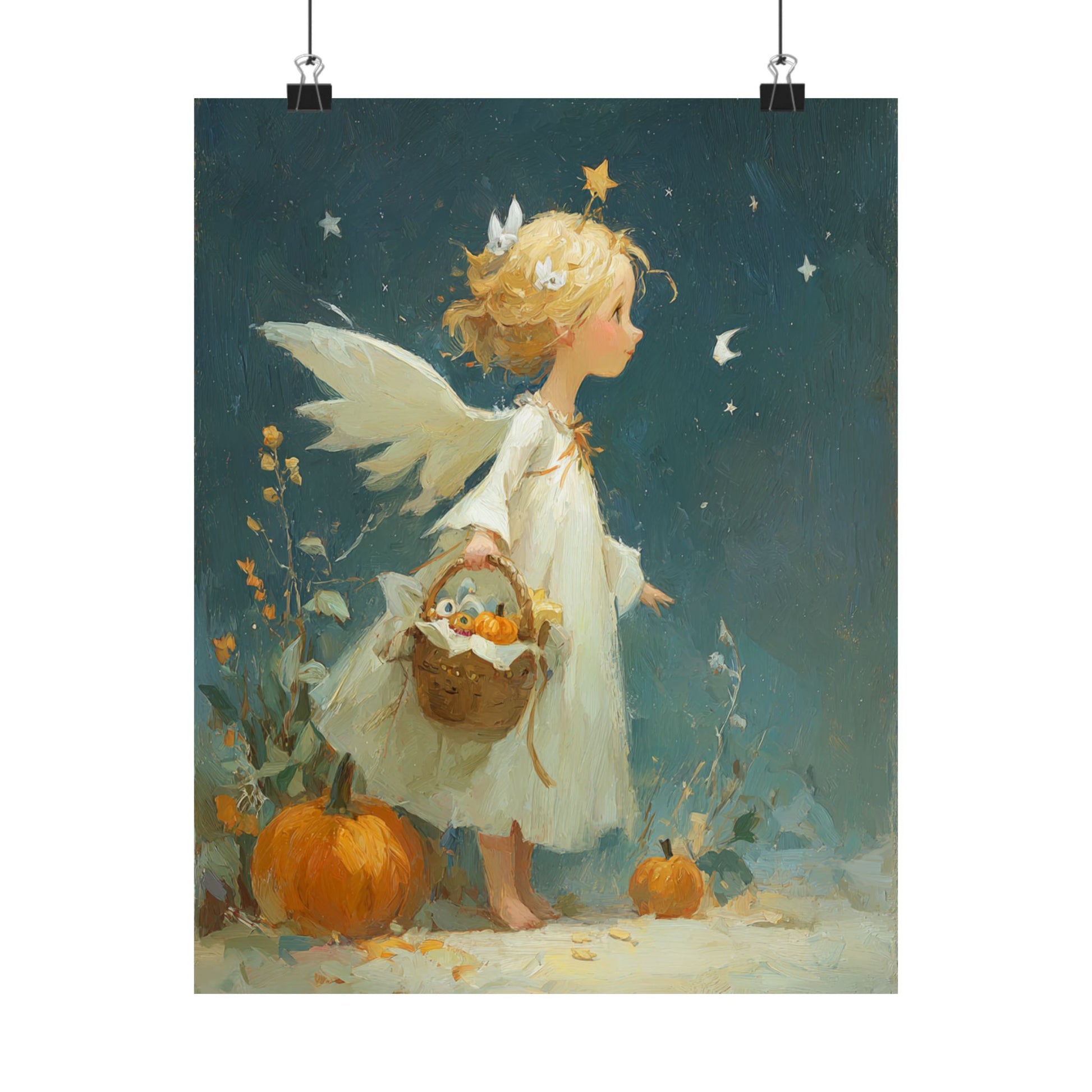 Whimsical Autumn Fairy Poster Art | Magical Home Decor, Halloween Decor, Angel Poster, Gift for Kids, Seasonal Art