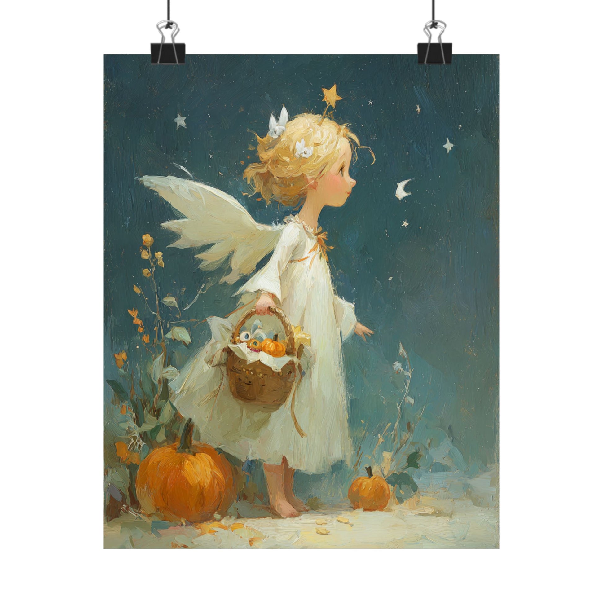 Whimsical Autumn Fairy Poster Art | Magical Home Decor, Halloween Decor, Angel Poster, Gift for Kids, Seasonal Art
