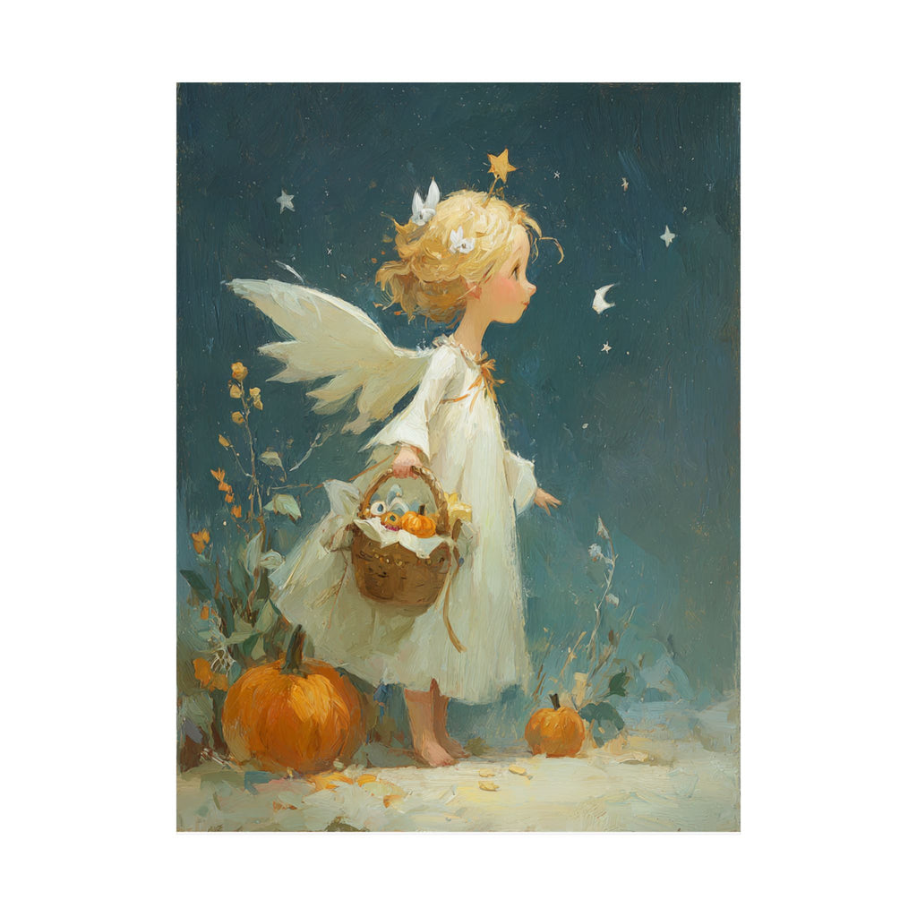 Whimsical Autumn Fairy Poster Art | Magical Home Decor, Halloween Decor, Angel Poster, Gift for Kids, Seasonal Art