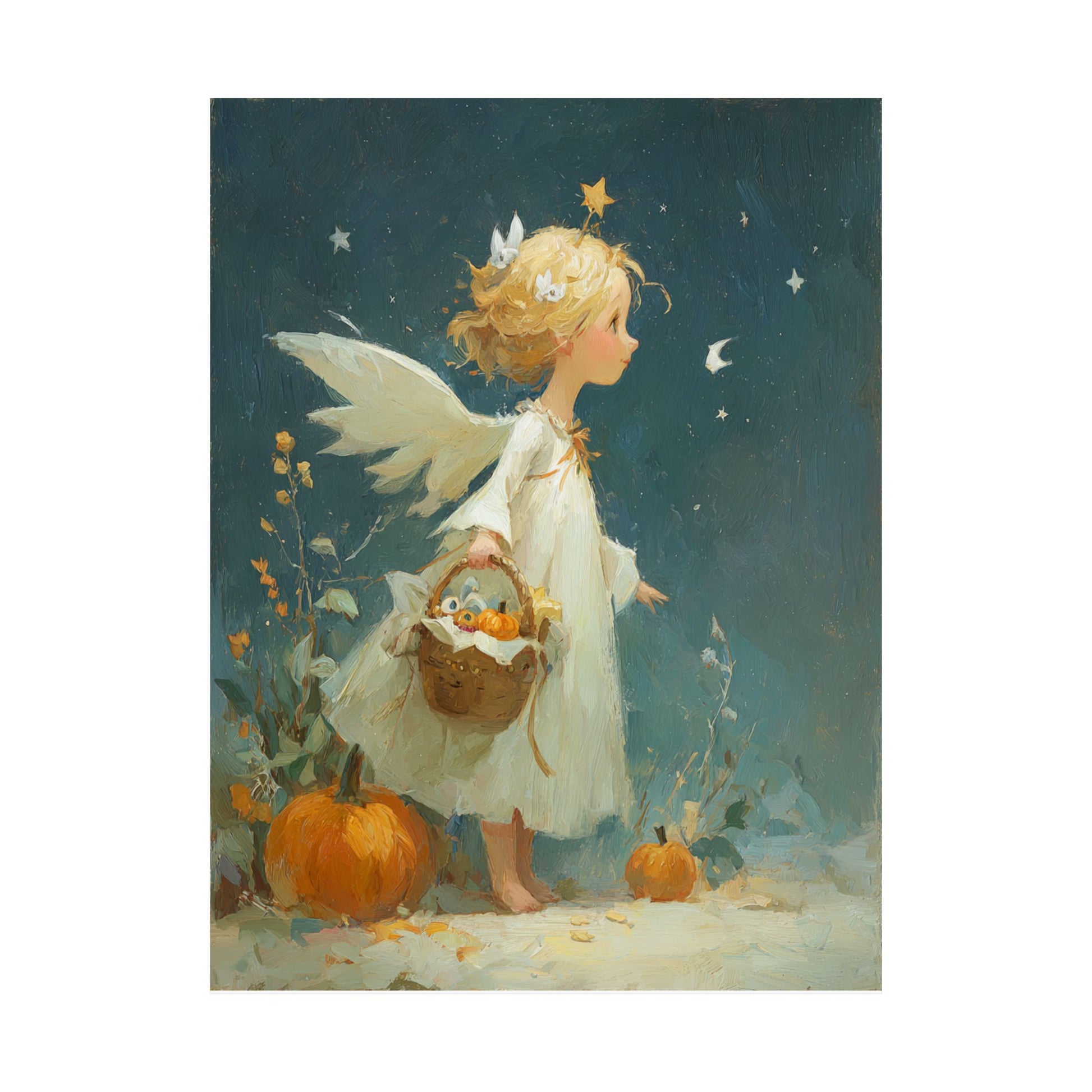 Whimsical Autumn Fairy Poster Art | Magical Home Decor, Halloween Decor, Angel Poster, Gift for Kids, Seasonal Art