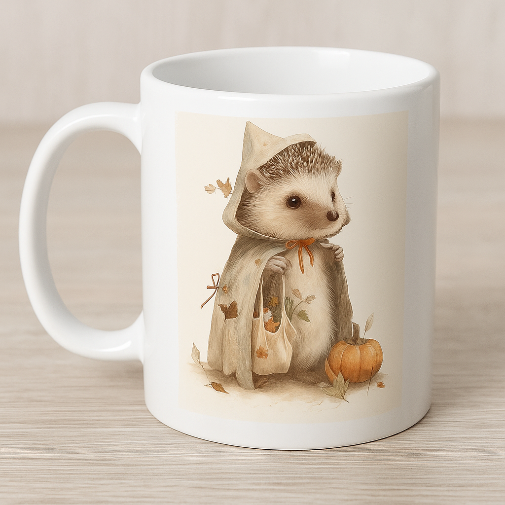 “Pumpkin Stroll” – Autumn Hedgehog Mug (11 oz Ceramic)